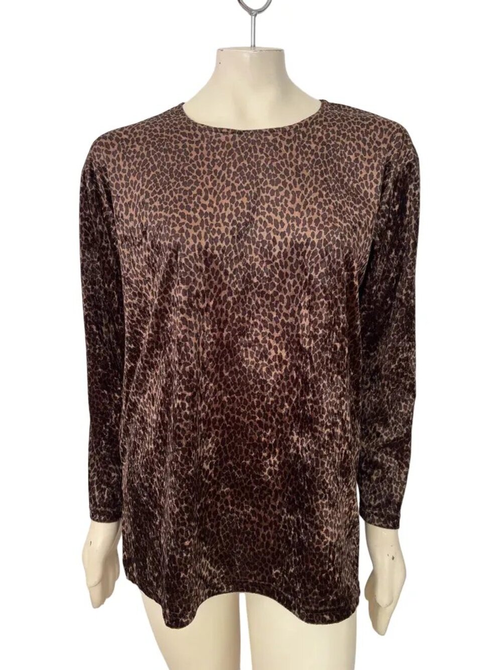 VTG 90s IMPRESSIONS of CALIFORNIA Leopard Print Velvet Top in Brown  SZ M